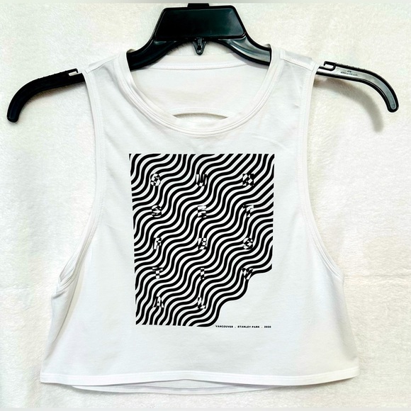 Lululemon White Cut Back Crop Tank *SeaWheeze Womens Size 4 - Picture 1 of 8